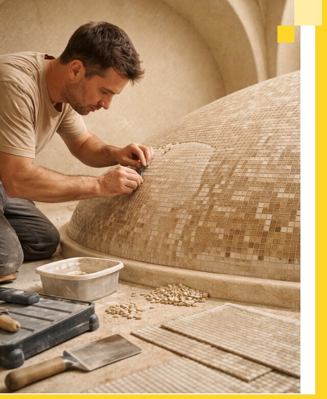 Профессиональная укладка мозаики для хамама под ключ в Благовещенске